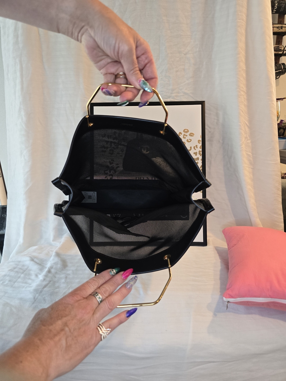 Versace Black Mesh Tote with Gold Handles - Picture 6 of 12